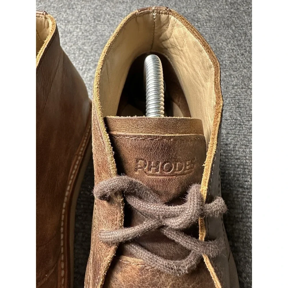 Mens Boots Rhodes Leather Brown Chukka Casual Lace Up, Size US 9 M